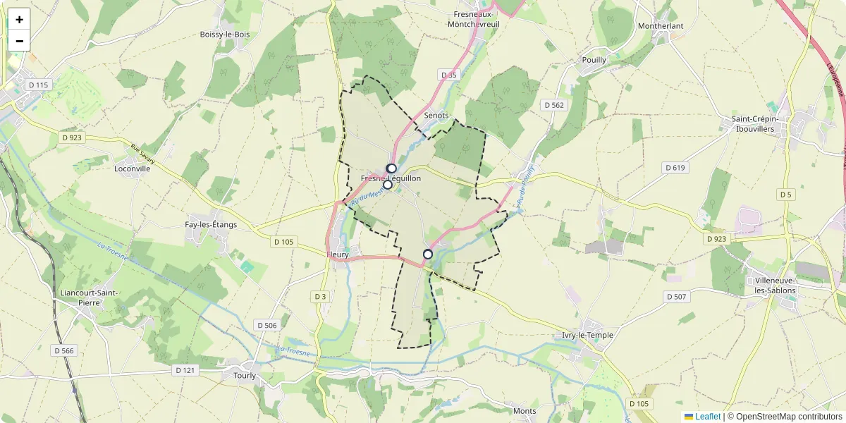 Carte du réseau de transport en commun à Fresne-Léguillon - lignes de bus et arrêts