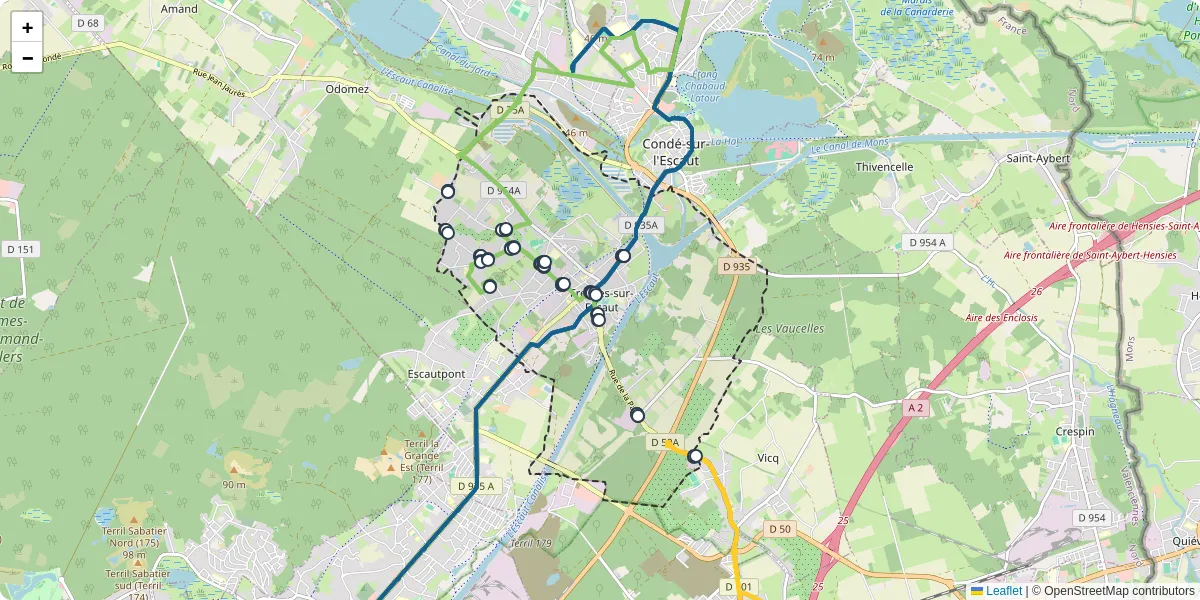 Carte du réseau de transport en commun à Fresnes-sur-Escaut - lignes de bus et arrêts