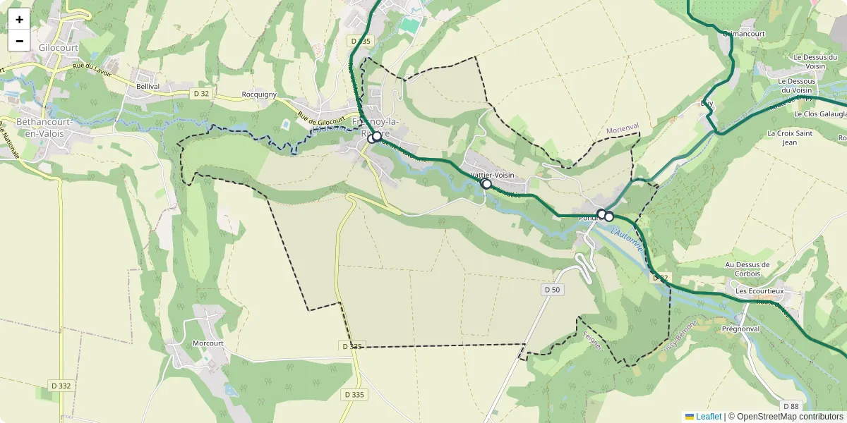 Carte du réseau de transport en commun à Fresnoy-la-Rivière - lignes de bus et arrêts