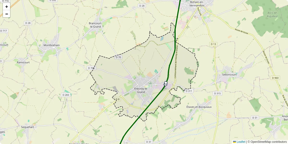 Carte du réseau de transport en commun à Fresnoy-le-Grand - lignes de bus et arrêts