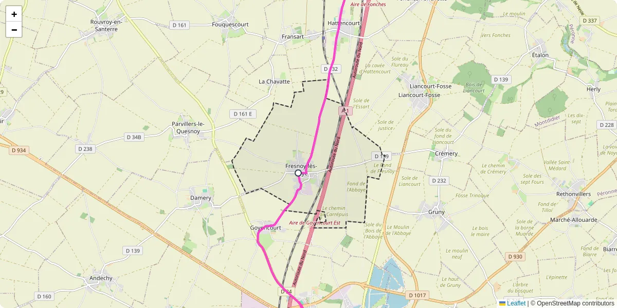 Carte du réseau de transport en commun à Fresnoy-lès-Roye - lignes de bus et arrêts