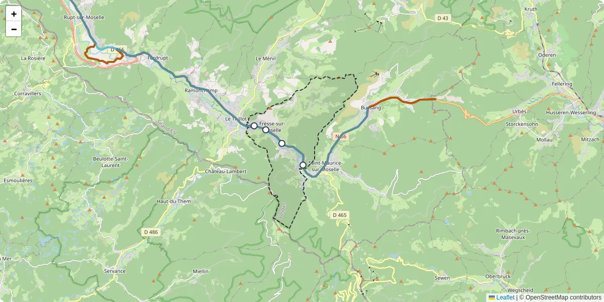 Carte du réseau de transport en commun à Fresse-sur-Moselle - lignes de bus et arrêts