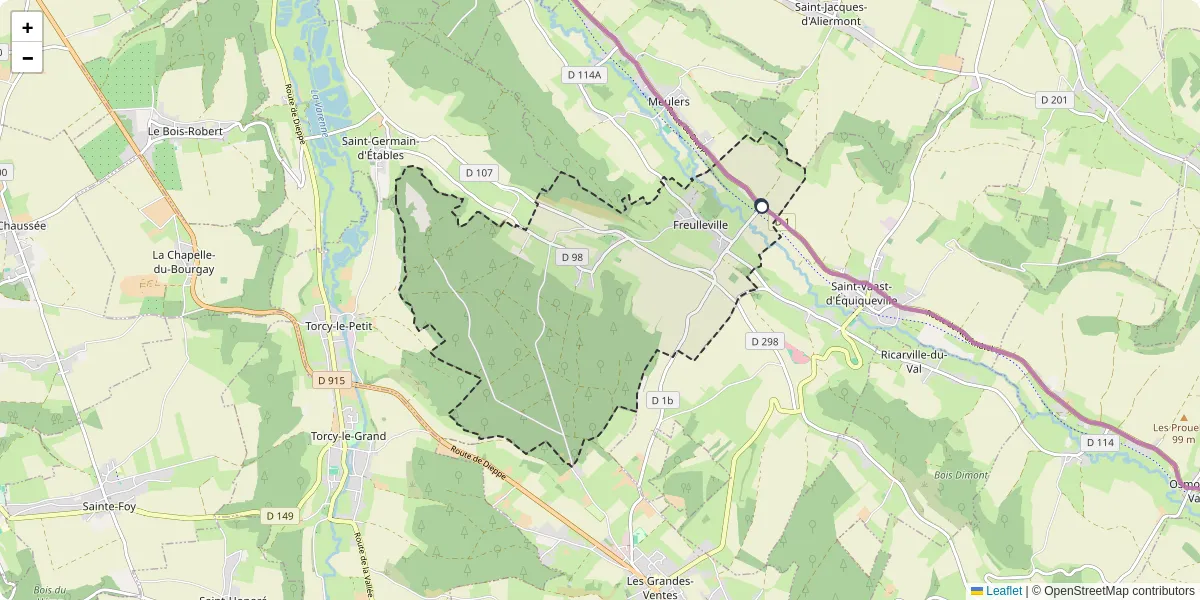Carte du réseau de transport en commun à Freulleville - lignes de bus et arrêts