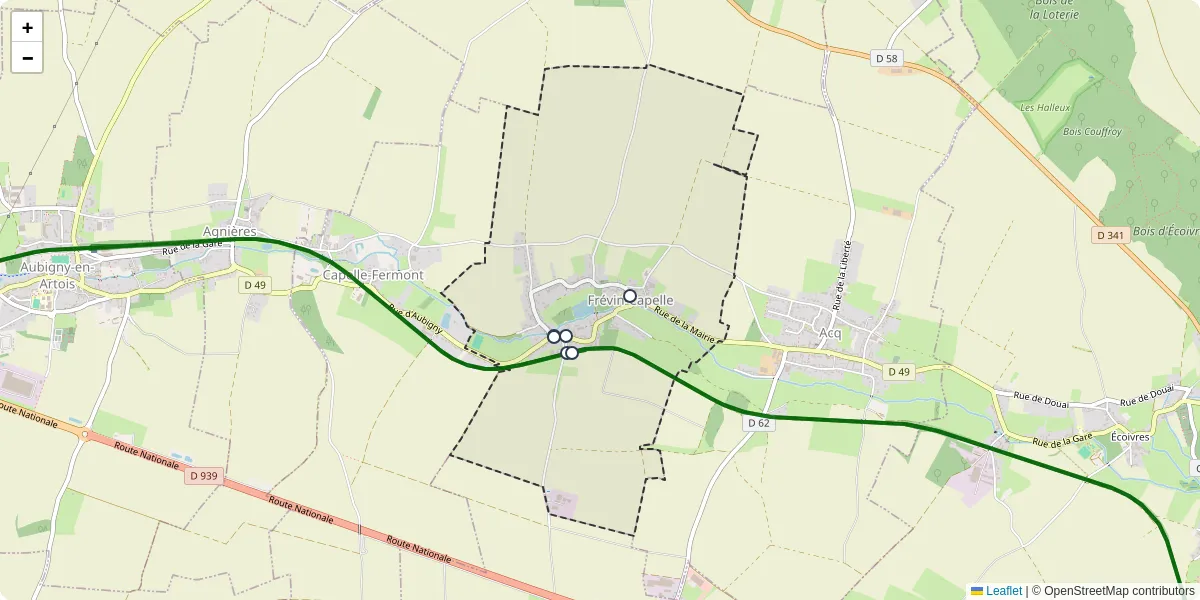 Carte du réseau de transport en commun à Frévin-Capelle - lignes de bus et arrêts