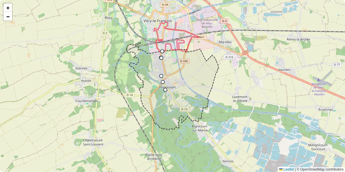 Carte du réseau de transport en commun à Frignicourt - lignes de bus et arrêts