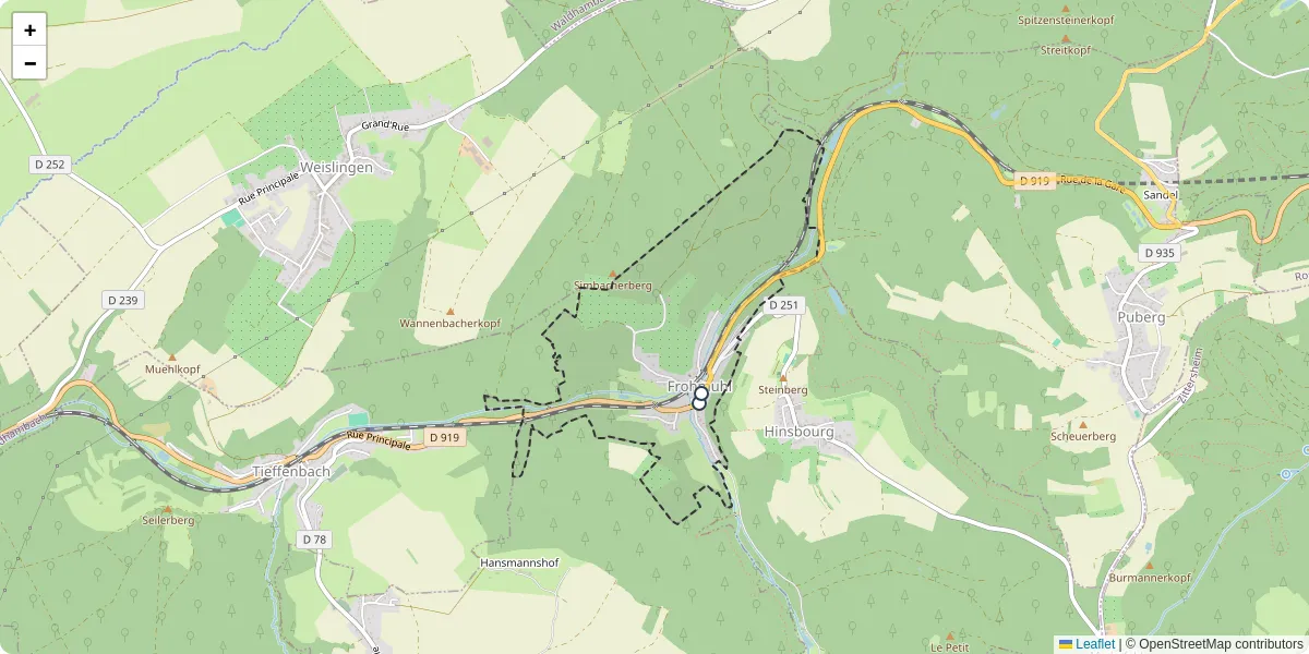 Carte du réseau de transport en commun à Frohmuhl - lignes de bus et arrêts