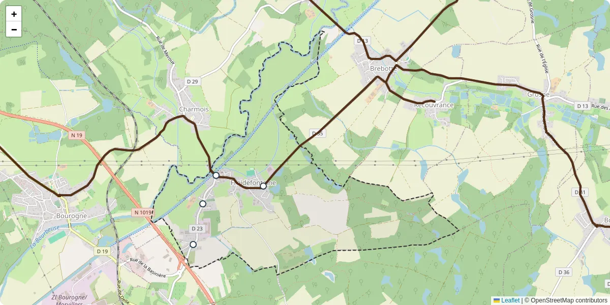 Carte du réseau de transport en commun à Froidefontaine - lignes de bus et arrêts