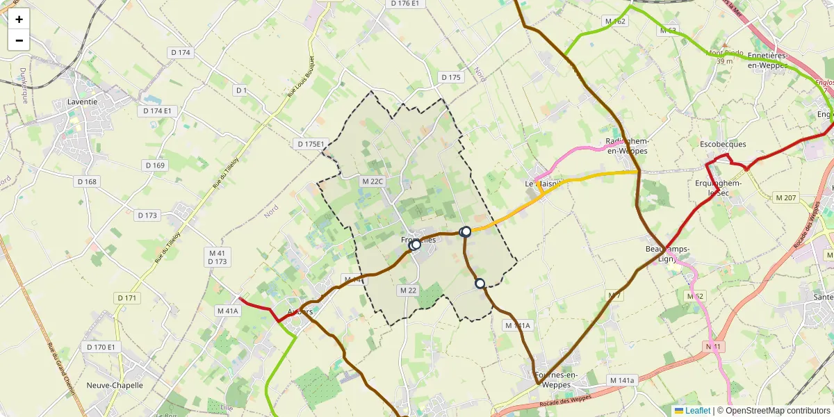 Carte du réseau de transport en commun à Fromelles - lignes de bus et arrêts