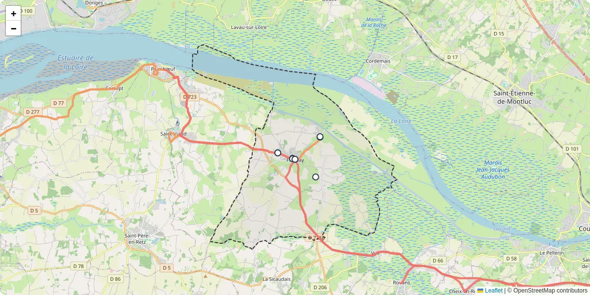 Carte du réseau de transport en commun à Frossay - lignes de bus et arrêts
