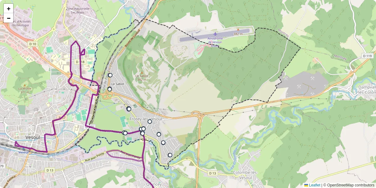 Carte du réseau de transport en commun à Frotey-lès-Vesoul - lignes de bus et arrêts