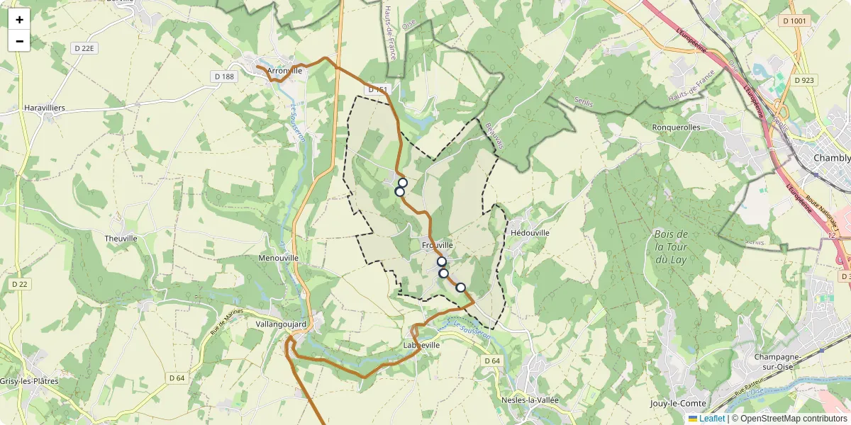 Carte du réseau de transport en commun à Frouville - lignes de bus et arrêts
