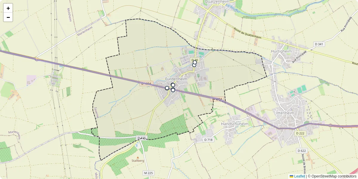 Carte du réseau de transport en commun à Furdenheim - lignes de bus et arrêts