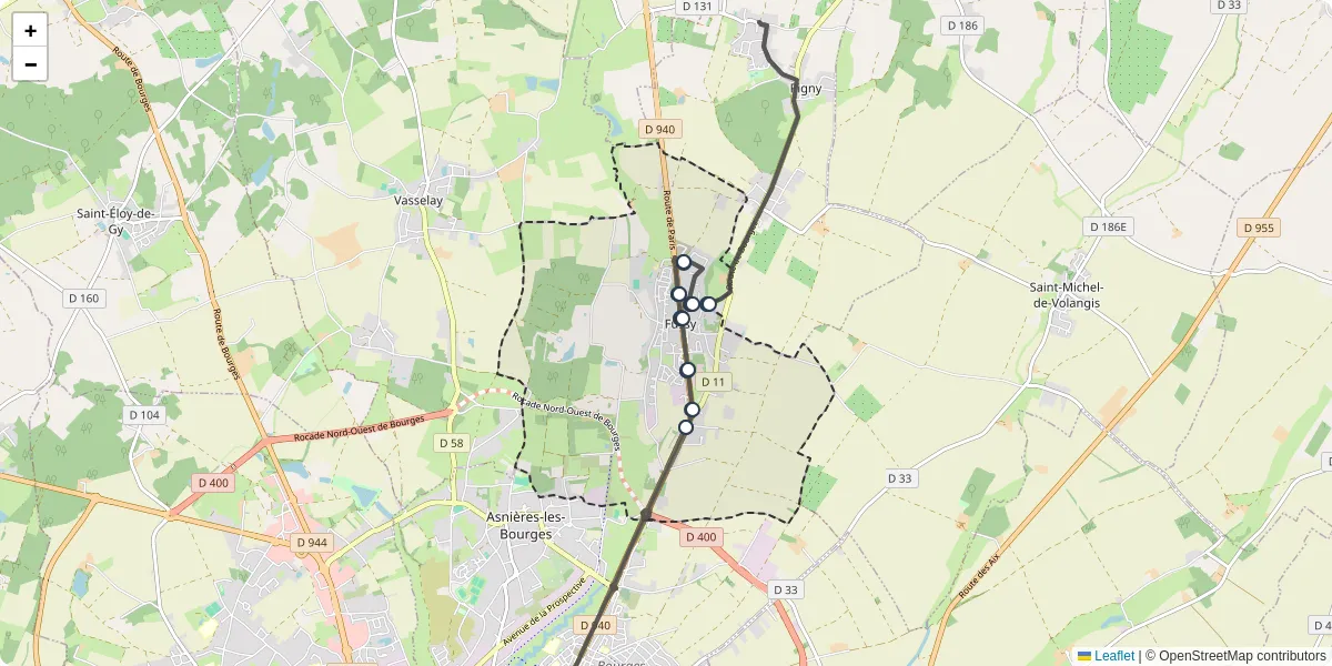 Carte du réseau de transport en commun à Fussy - lignes de bus et arrêts