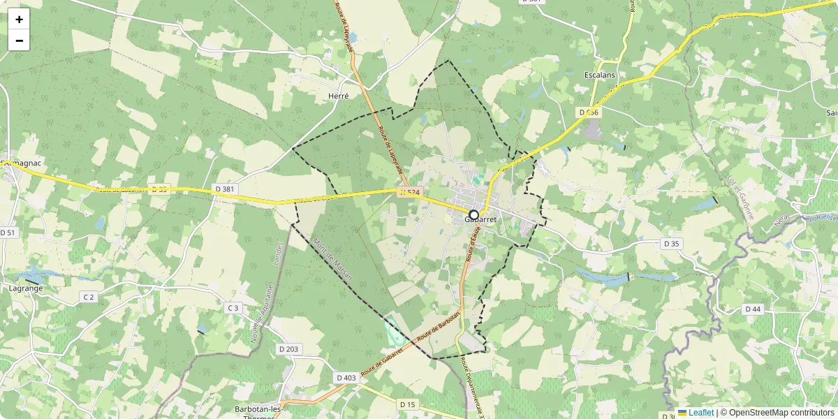 Carte du réseau de transport en commun à Gabarret - lignes de bus et arrêts