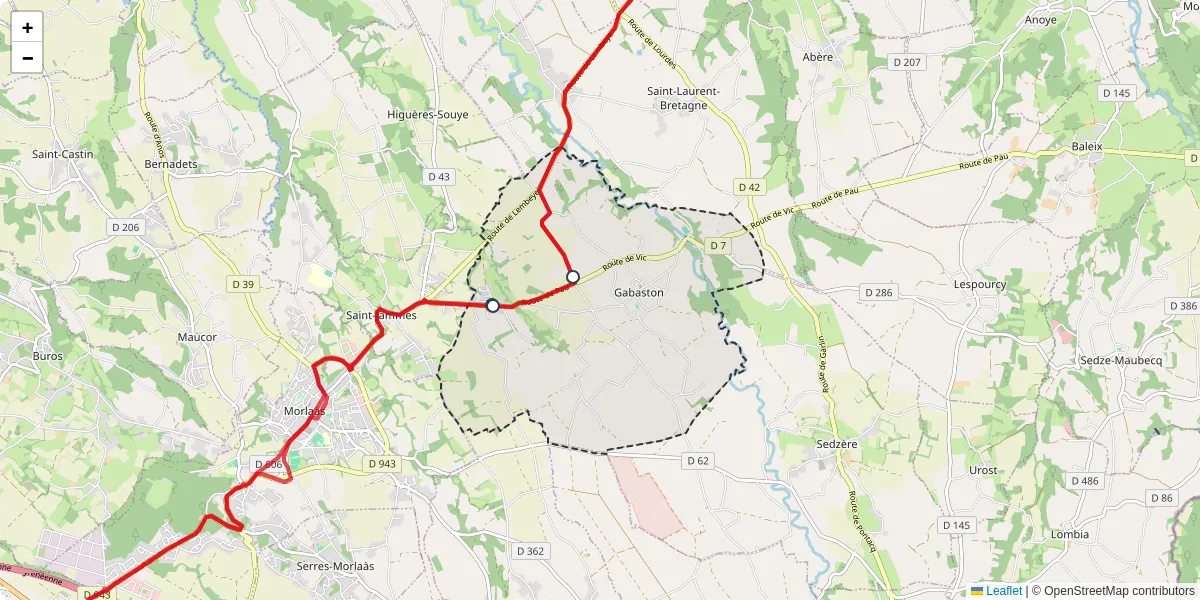 Carte du réseau de transport en commun à Gabaston - lignes de bus et arrêts
