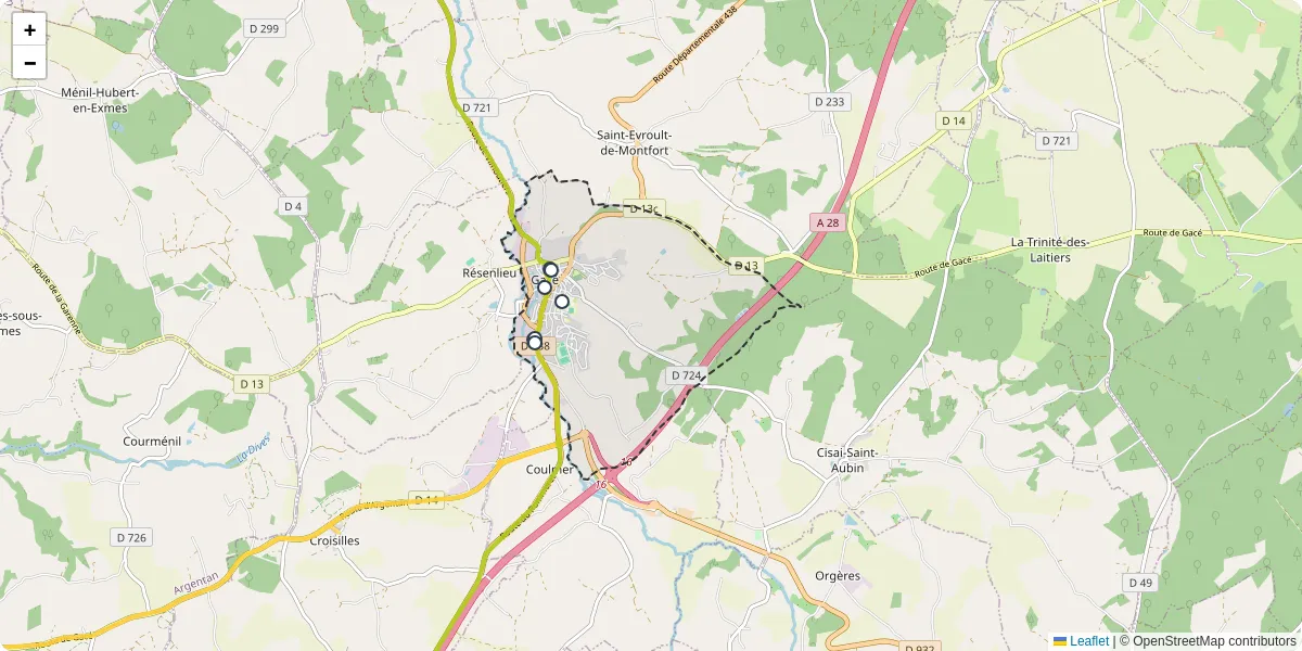 Carte du réseau de transport en commun à Gacé - lignes de bus et arrêts