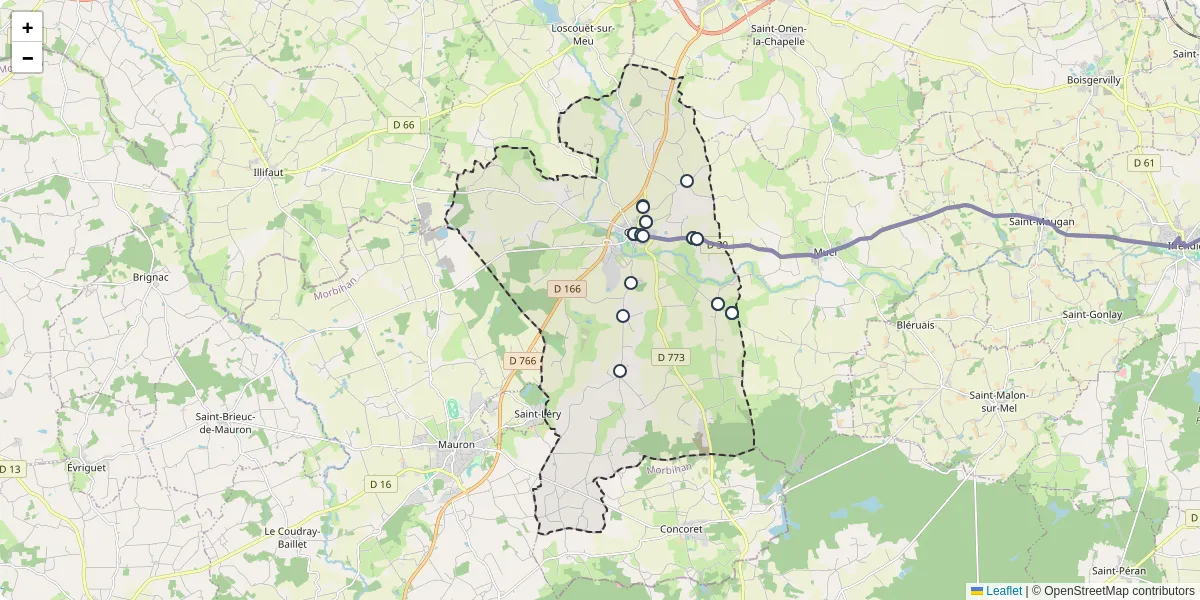 Carte du réseau de transport en commun à Gaël - lignes de bus et arrêts