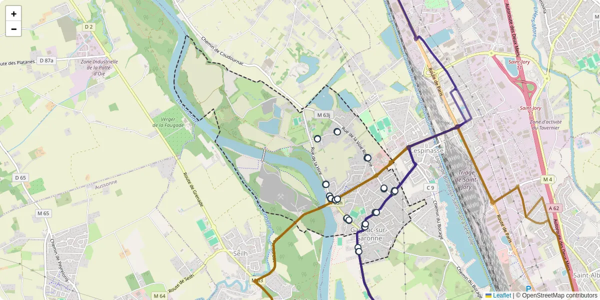 Carte du réseau de transport en commun à Gagnac-sur-Garonne - lignes de bus et arrêts