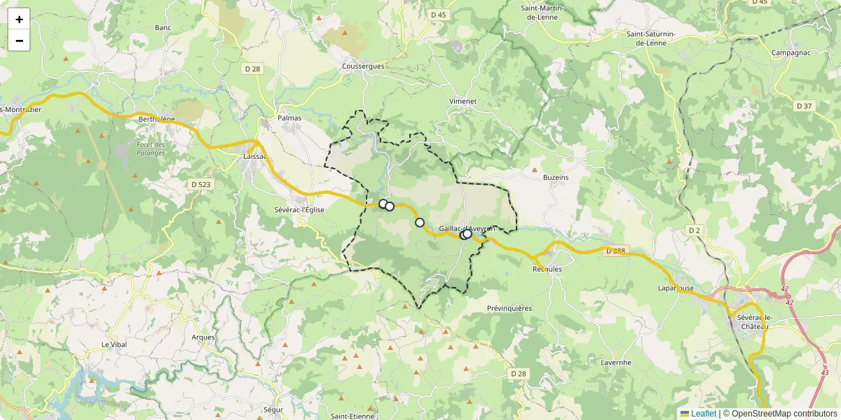 Carte du réseau de transport en commun à Gaillac-d'Aveyron - lignes de bus et arrêts