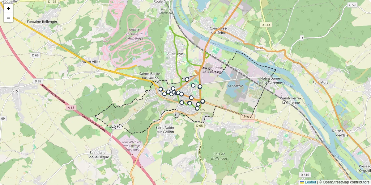 Carte du réseau de transport en commun à Gaillon - lignes de bus et arrêts