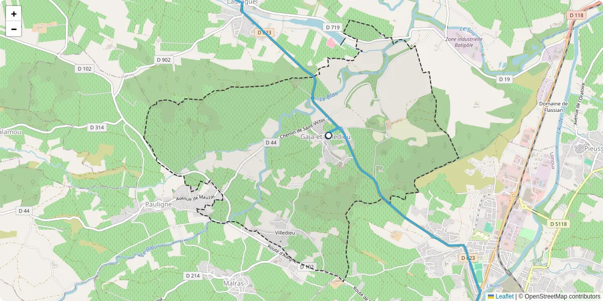 Carte du réseau de transport en commun à Gaja-et-Villedieu - lignes de bus et arrêts