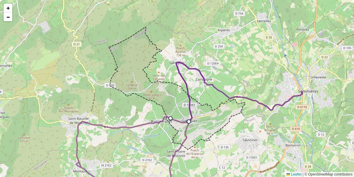 Carte du réseau de transport en commun à Galargues - lignes de bus et arrêts