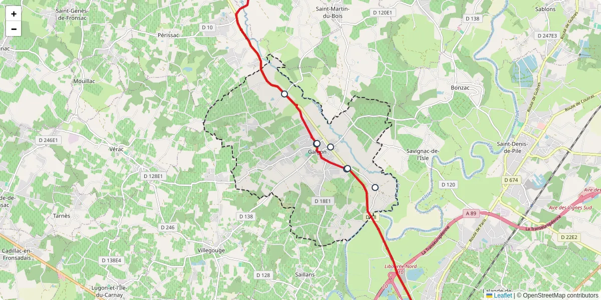 Carte du réseau de transport en commun à Galgon - lignes de bus et arrêts