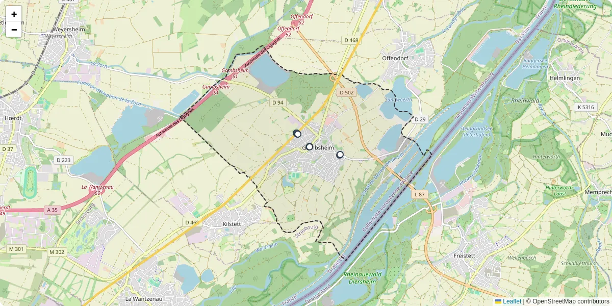 Carte du réseau de transport en commun à Gambsheim - lignes de bus et arrêts