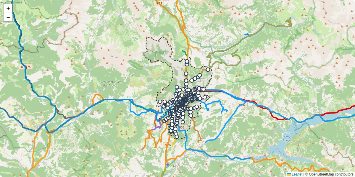 Carte du réseau de transport en commun à Gap - lignes de bus et arrêts
