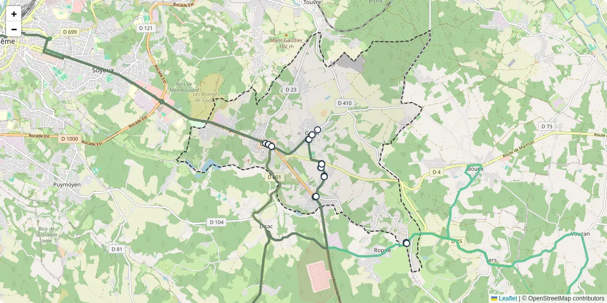 Carte du réseau de transport en commun à Garat - lignes de bus et arrêts
