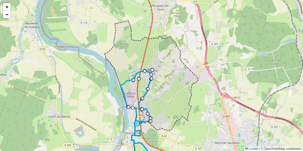 Carte du réseau de transport en commun à Garchizy - lignes de bus et arrêts