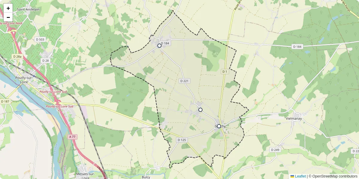 Carte du réseau de transport en commun à Garchy - lignes de bus et arrêts