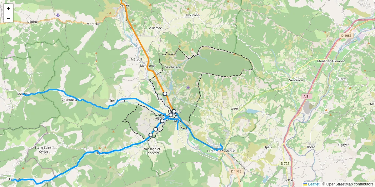 Carte du réseau de transport en commun à Garde-Colombe - lignes de bus et arrêts