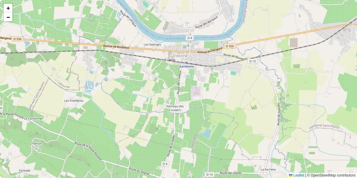 Carte du réseau de transport en commun à Gardonne - lignes de bus et arrêts
