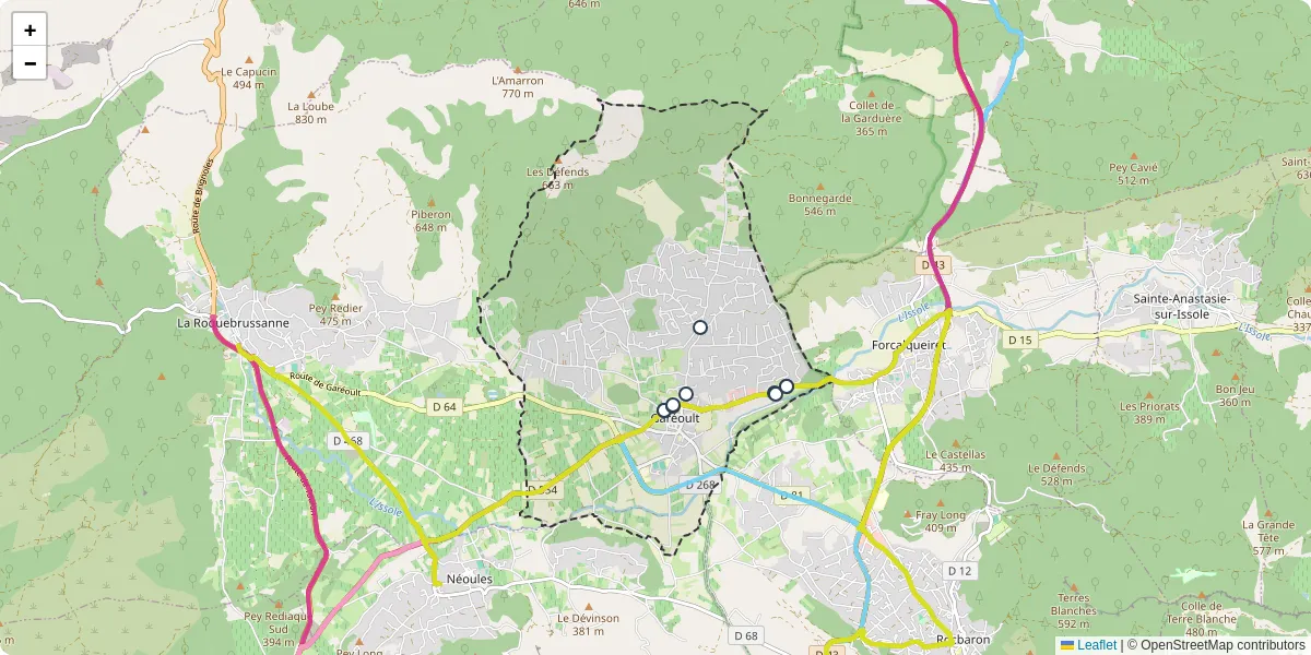 Carte du réseau de transport en commun à Garéoult - lignes de bus et arrêts
