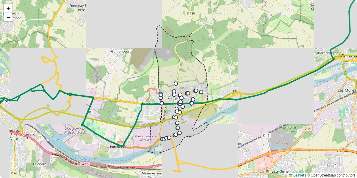 Carte du réseau de transport en commun à Gargenville - lignes de bus et arrêts