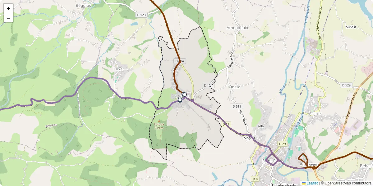 Carte du réseau de transport en commun à Garris - lignes de bus et arrêts