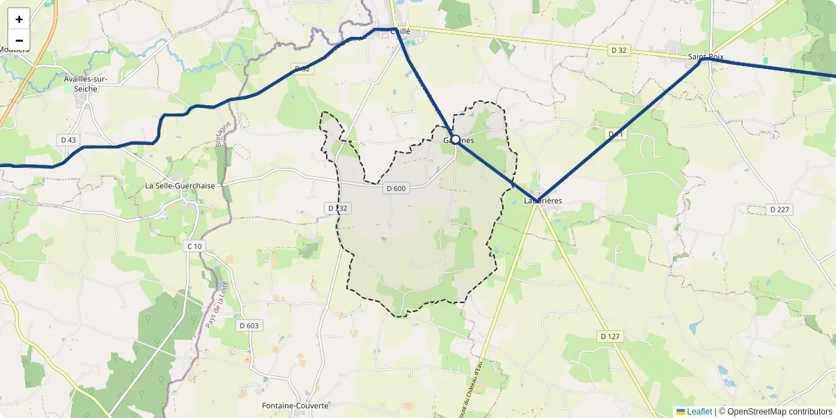 Carte du réseau de transport en commun à Gastines - lignes de bus et arrêts