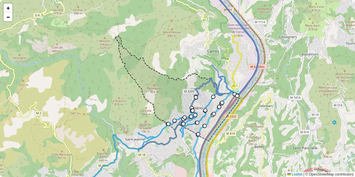Carte du réseau de transport en commun à Gattières - lignes de bus et arrêts