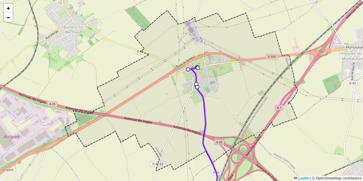 Carte du réseau de transport en commun à Gavrelle - lignes de bus et arrêts