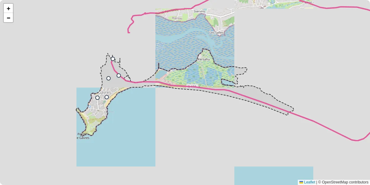 Carte du réseau de transport en commun à Gâvres - lignes de bus et arrêts