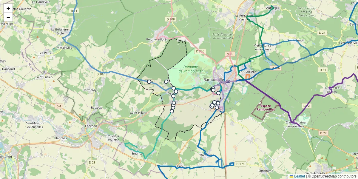 Carte du réseau de transport en commun à Gazeran - lignes de bus et arrêts