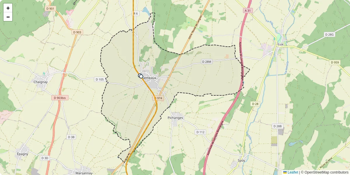 Carte du réseau de transport en commun à Gemeaux - lignes de bus et arrêts
