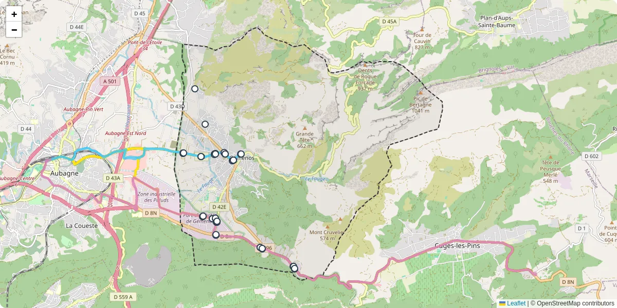Carte du réseau de transport en commun à Gémenos - lignes de bus et arrêts