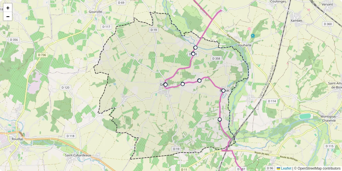 Carte du réseau de transport en commun à Genac-Bignac - lignes de bus et arrêts