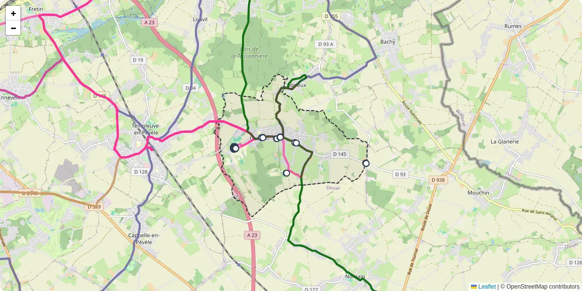 Carte du réseau de transport en commun à Genech - lignes de bus et arrêts