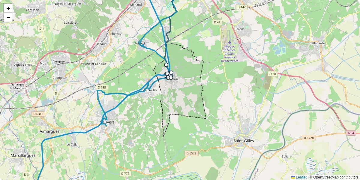 Carte du réseau de transport en commun à Générac - lignes de bus et arrêts