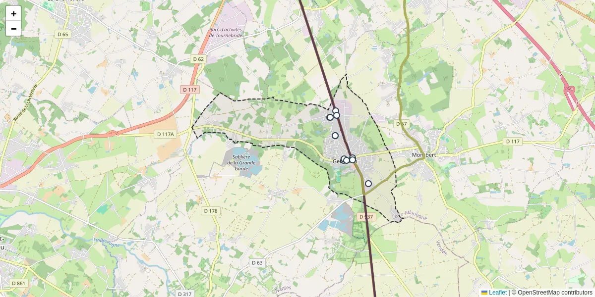 Carte du réseau de transport en commun à Geneston - lignes de bus et arrêts