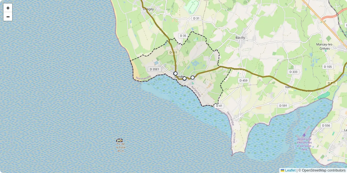 Carte du réseau de transport en commun à Genêts - lignes de bus et arrêts