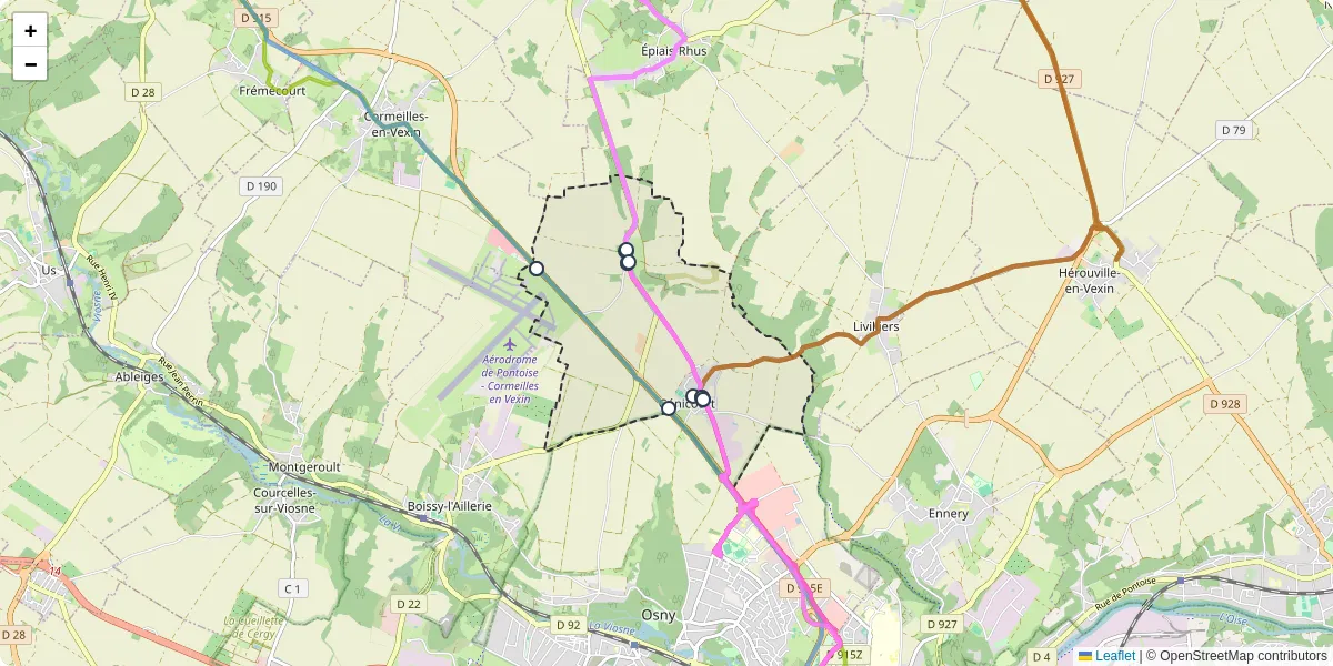 Carte du réseau de transport en commun à Génicourt - lignes de bus et arrêts